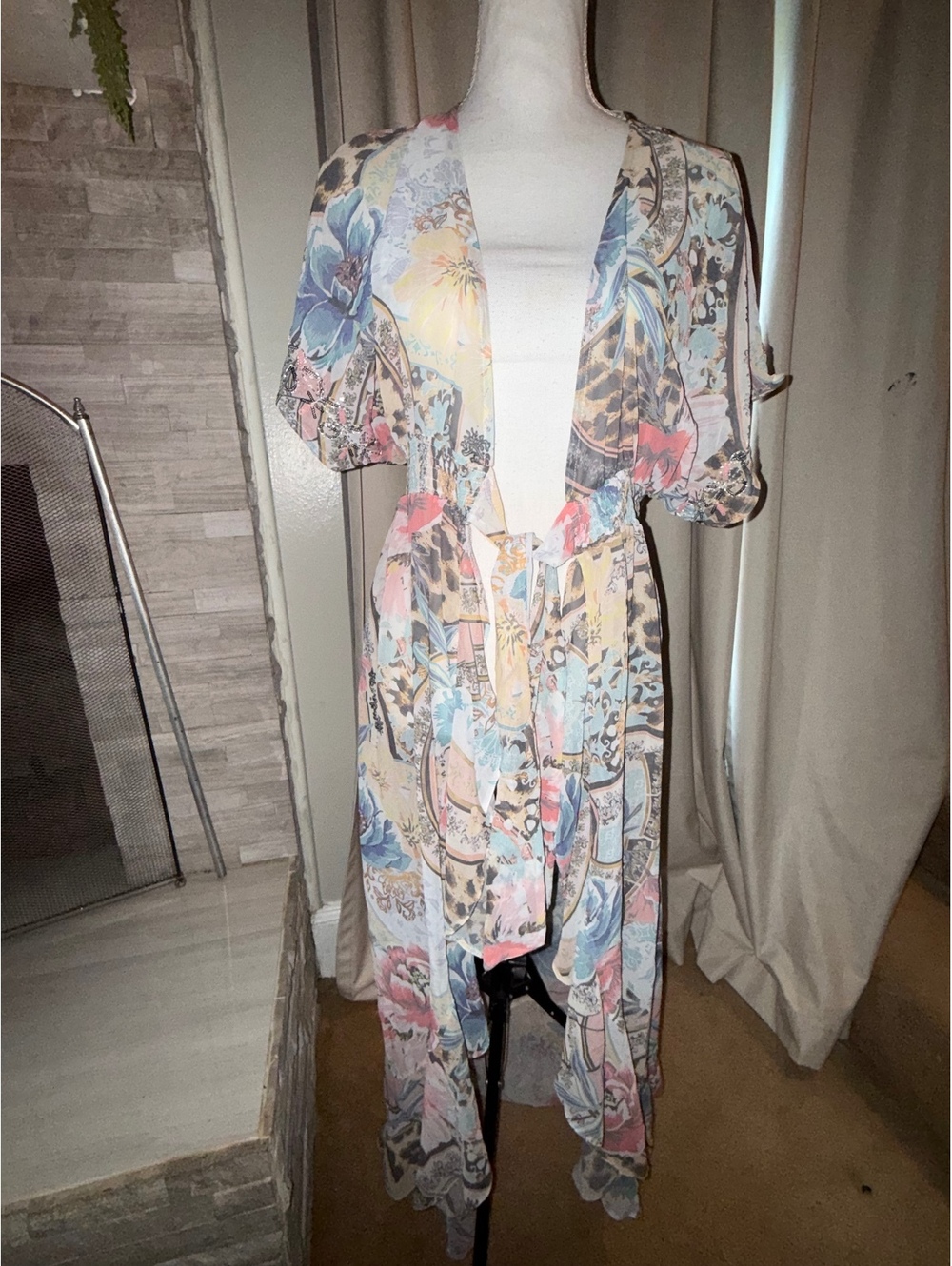 VENUS Floral Boho Kimono Maxi Cover-Up – Size Small